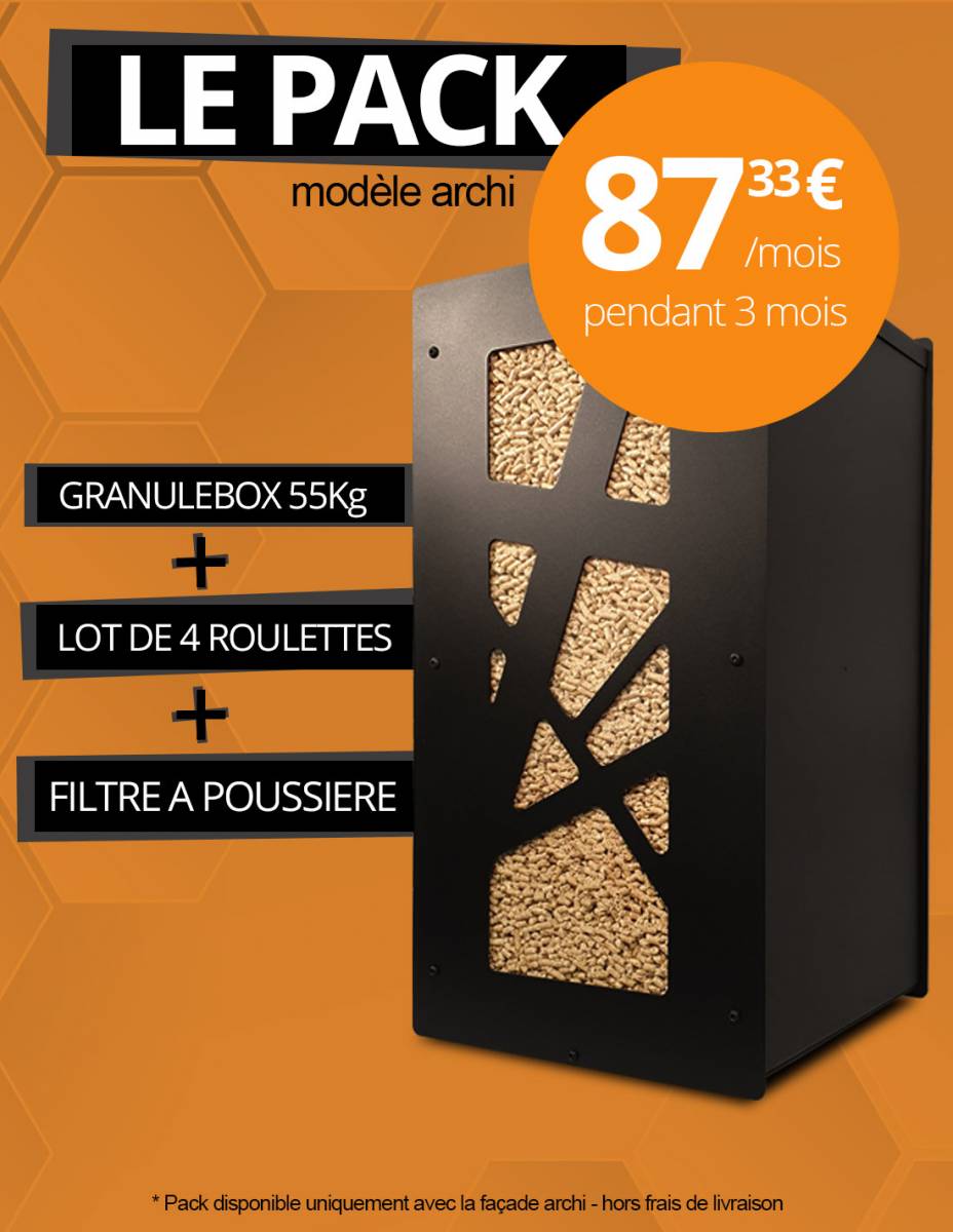 Le Pack stockage pellets, rangement pellet design pour l'intérieur avec des  roulettes offertes à Nantes - Granule Box